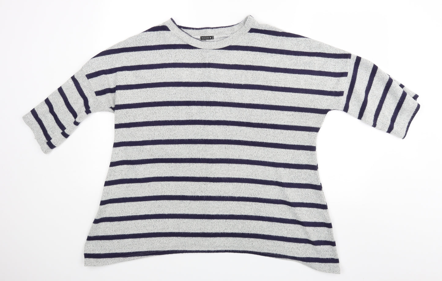 Roman Womens Grey Striped  Basic Blouse Size M