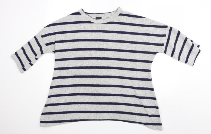 Roman Womens Grey Striped  Basic Blouse Size M