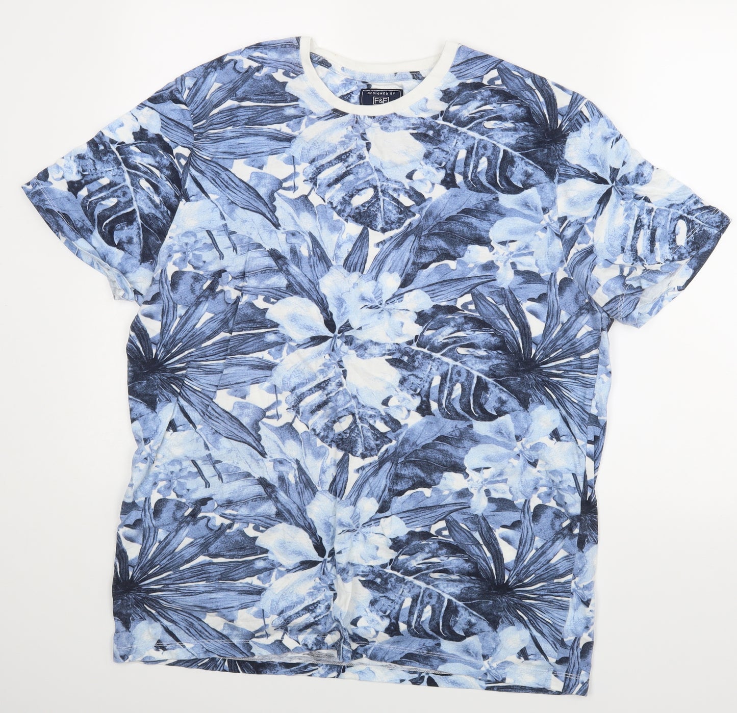 F&F Mens Blue Floral   T-Shirt Size XL