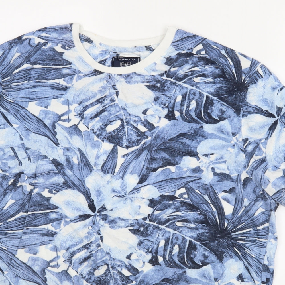 F&F Mens Blue Floral   T-Shirt Size XL