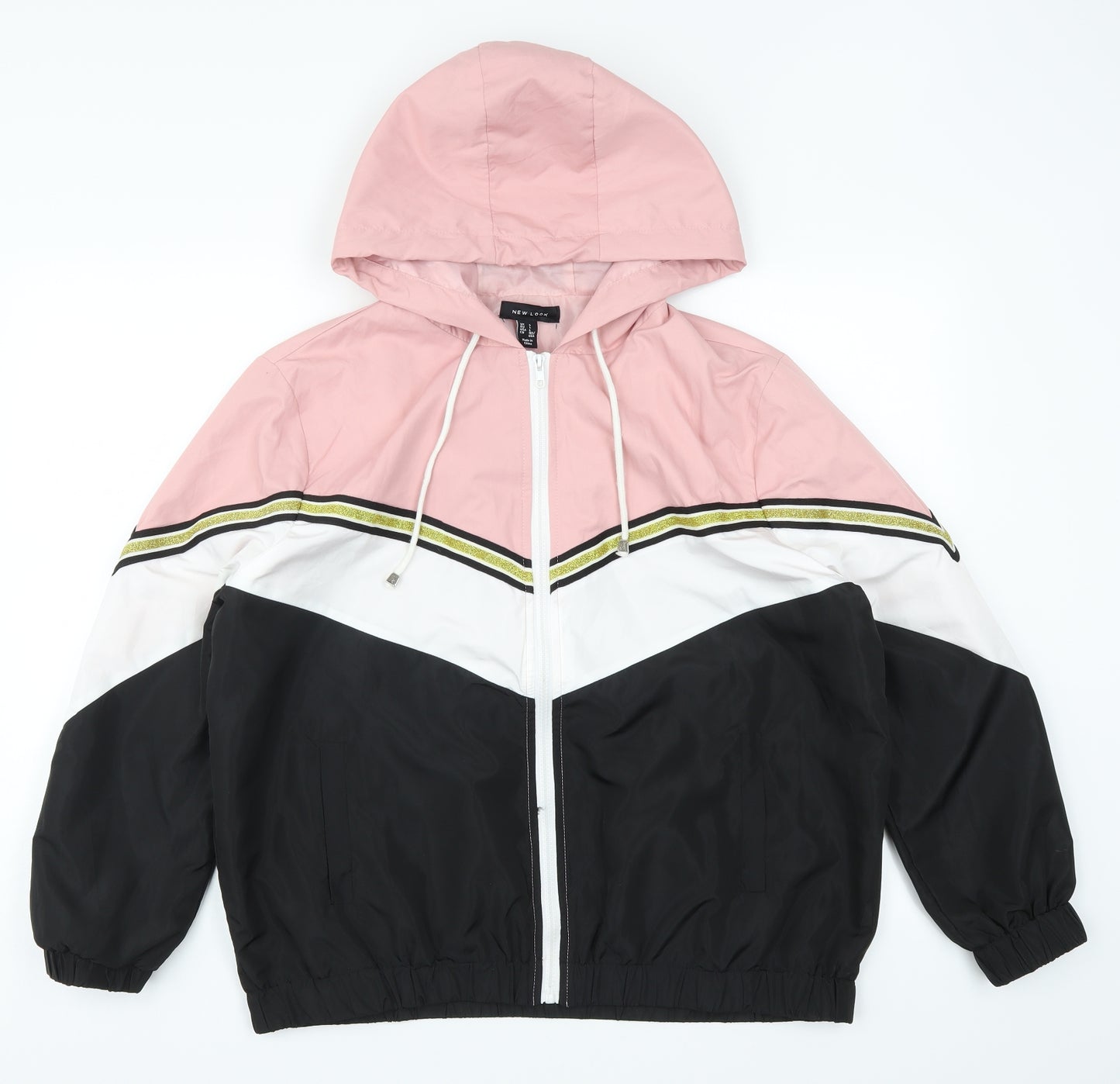 New Look Womens Pink Striped  Jacket Coat Size L  - Colour Block