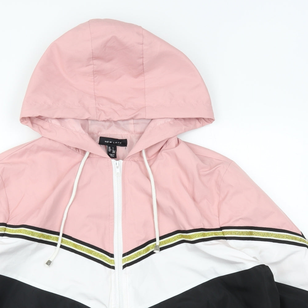 New Look Womens Pink Striped  Jacket Coat Size L  - Colour Block