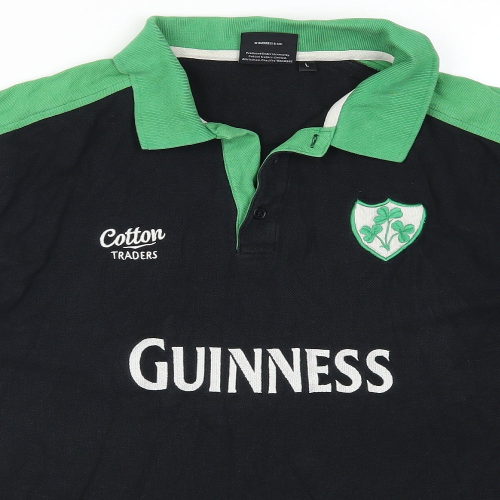 Guiness Mens Black    Polo Size L  - Green