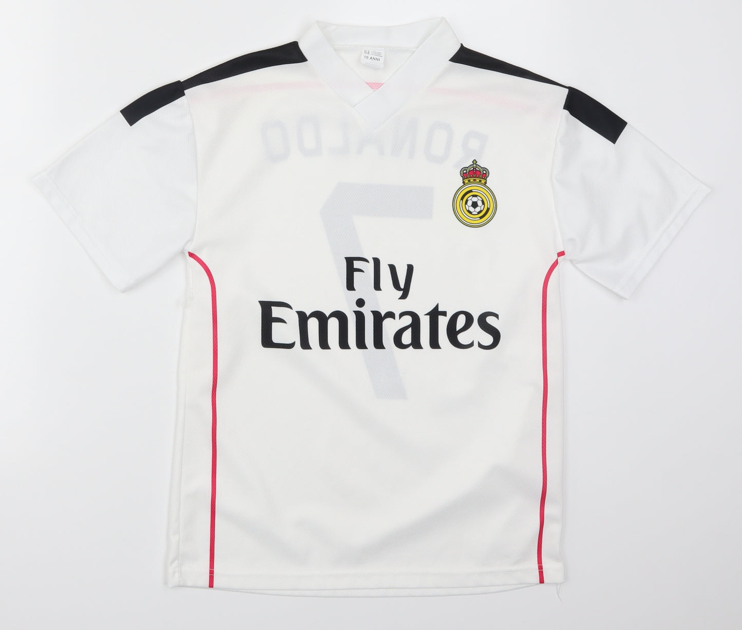 Preworn Boys White   Basic T-Shirt Size 10 Years  - Ronaldo 7 Fly Emirates