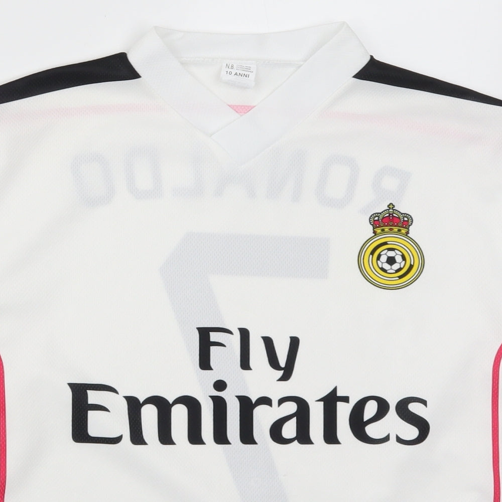Preworn Boys White   Basic T-Shirt Size 10 Years  - Ronaldo 7 Fly Emirates