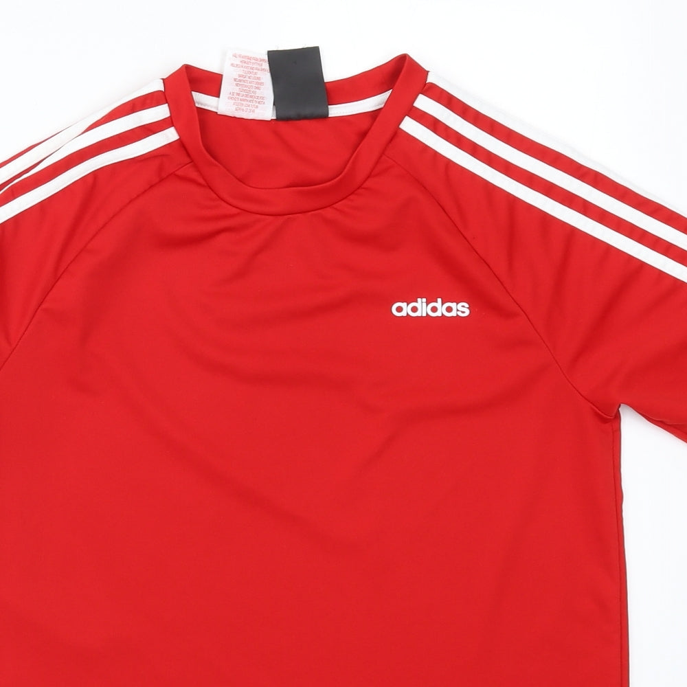 adidas Boys Red Striped  Basic T-Shirt Size 13-14 Years