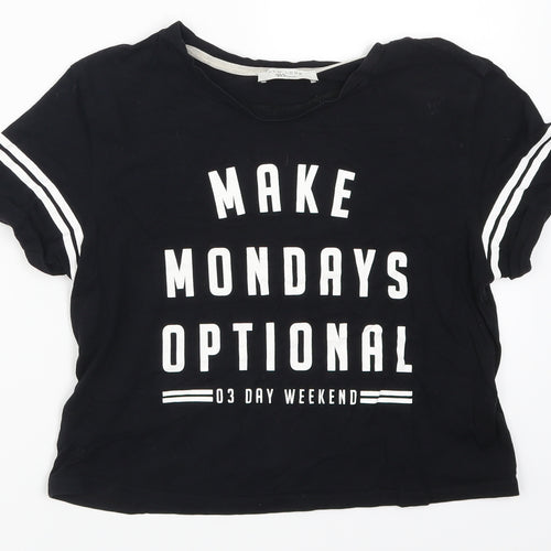 New Look Girls Black Striped  Basic T-Shirt Size M  - Make Mondays Optional
