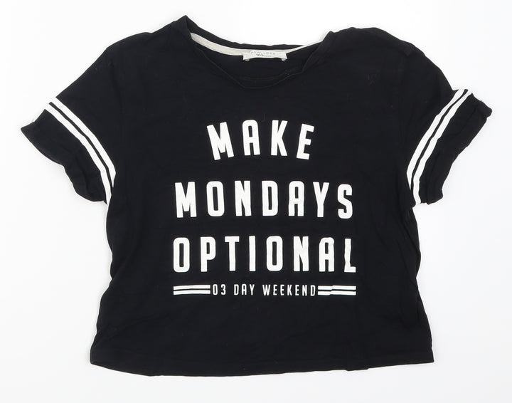 New Look Girls Black Striped Basic T-Shirt Size M - Make Mondays Optional