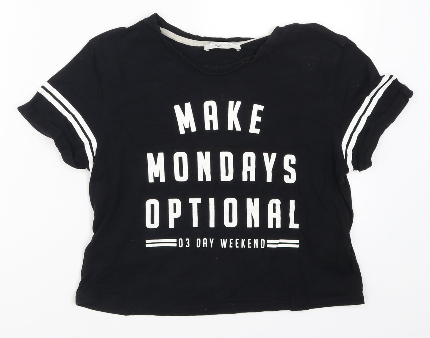 New Look Girls Black Striped  Basic T-Shirt Size M  - Make Mondays Optional