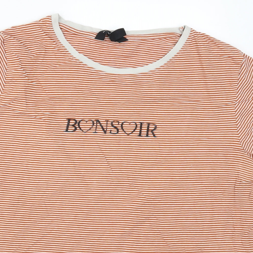 New Look Womens Orange Striped  Basic T-Shirt Size 18  - Bonsoir
