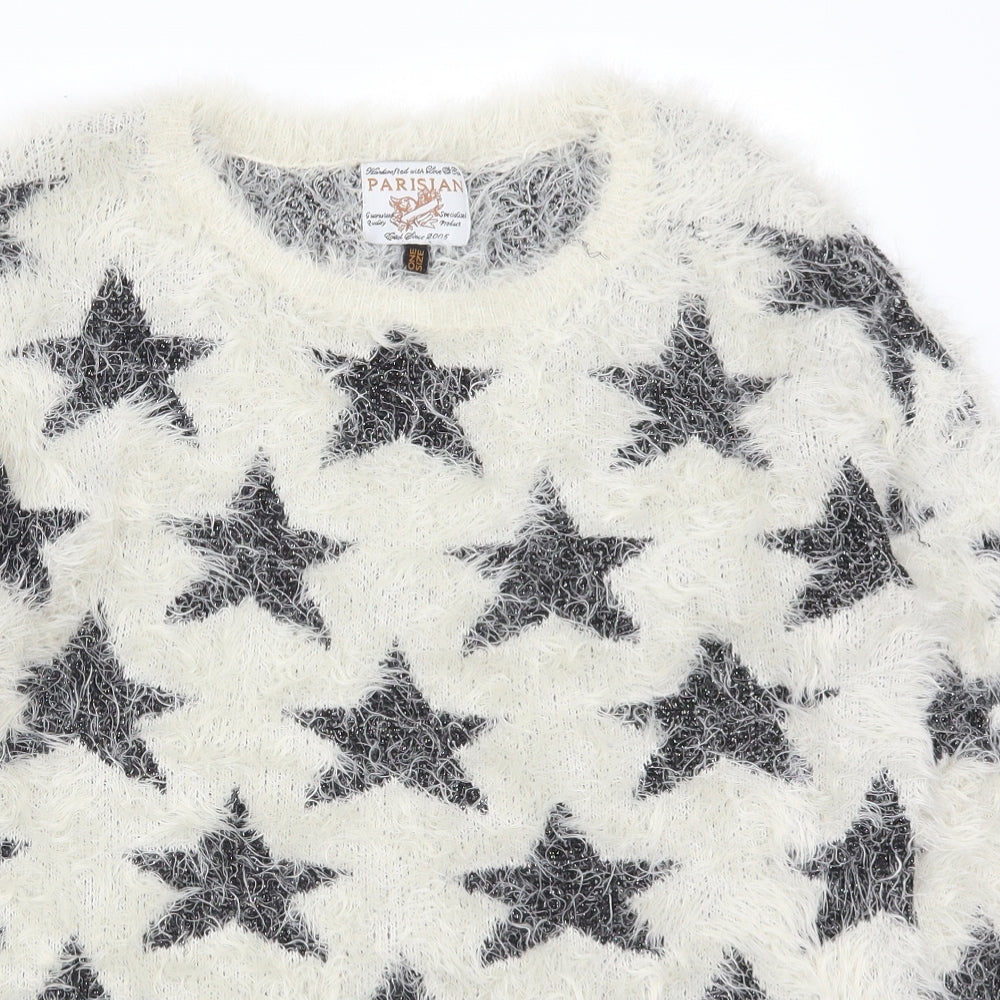Parisian Womens Beige  Knit Pullover Jumper One Size  - Stars