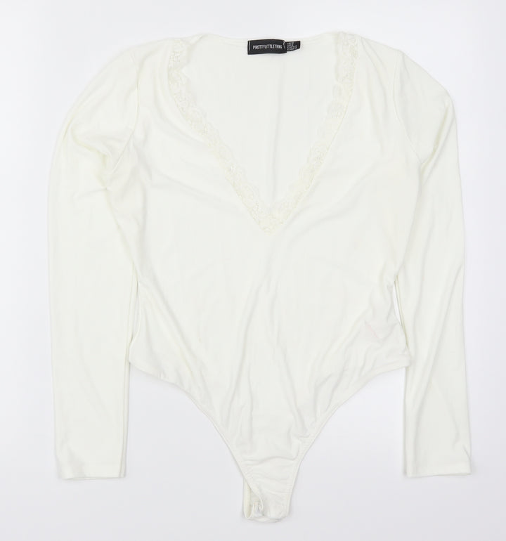 PRETTYLITTLETHING Womens White   Bodysuit One-Piece Size 12