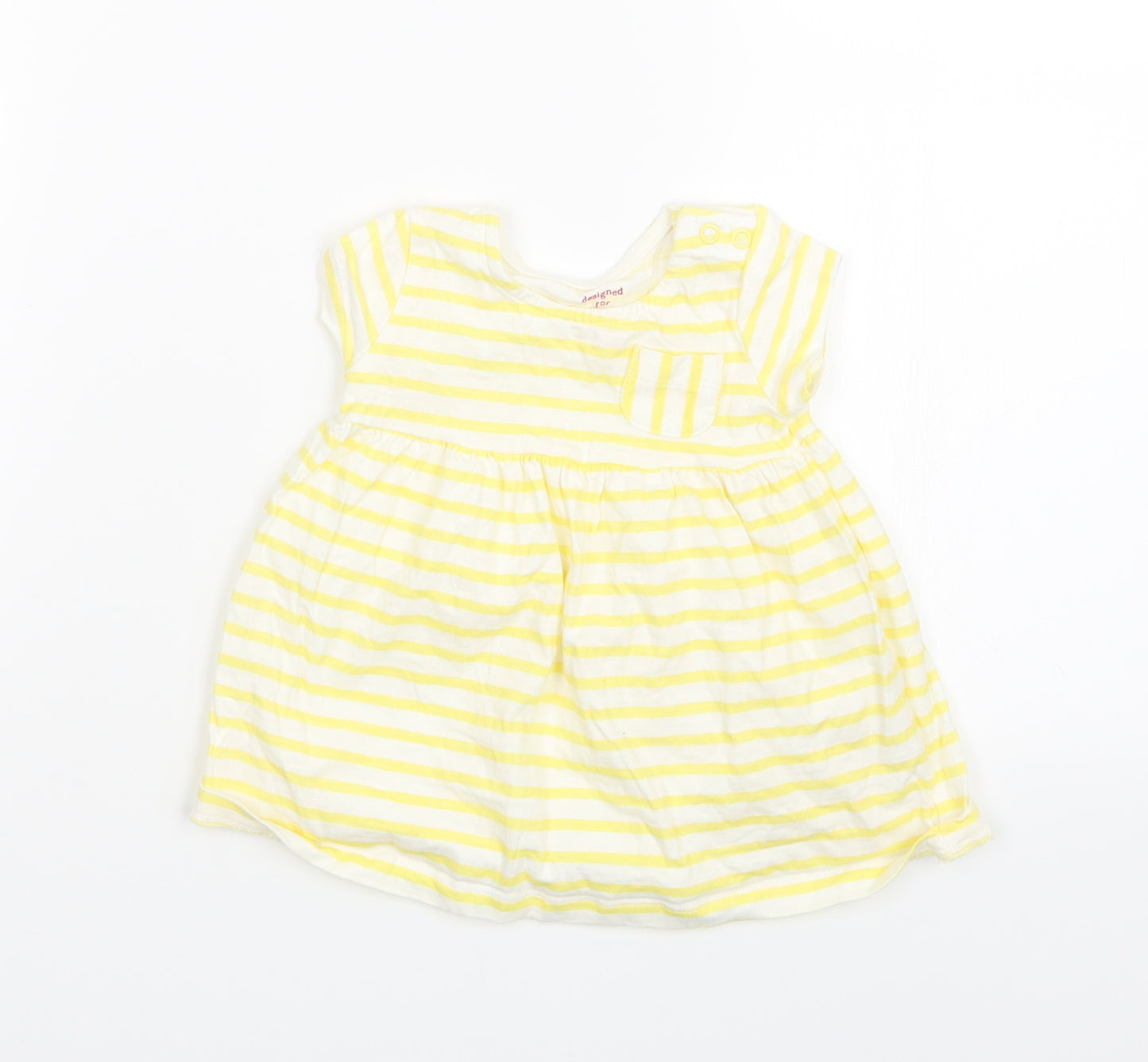 F&F Girls Yellow Striped  T-Shirt Dress  Size 3-6 Months