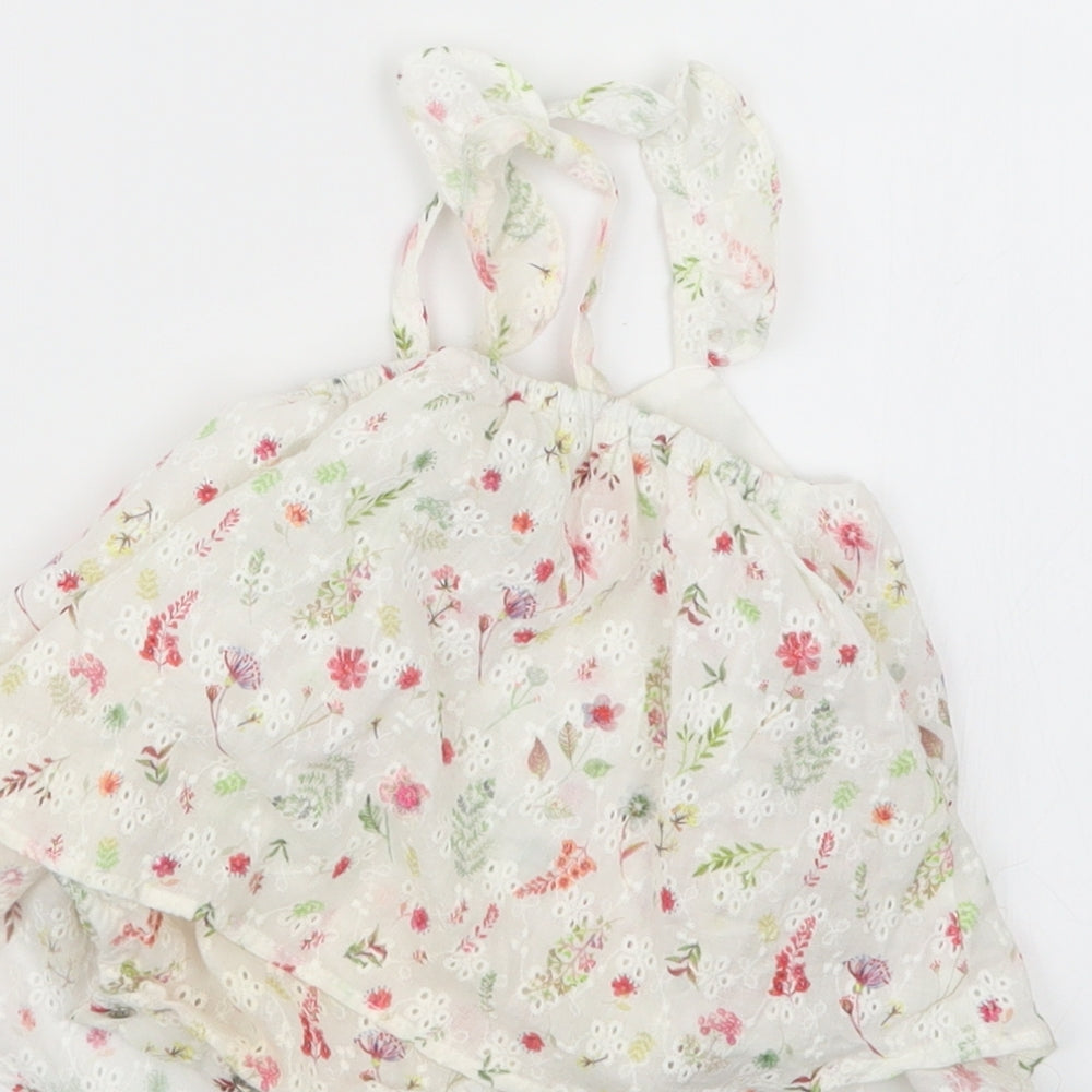 Zara Girls White Floral  T-Shirt Dress  Size 3-6 Months