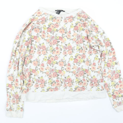 FOREVER 21 Womens White Floral  Pullover Jumper Size M