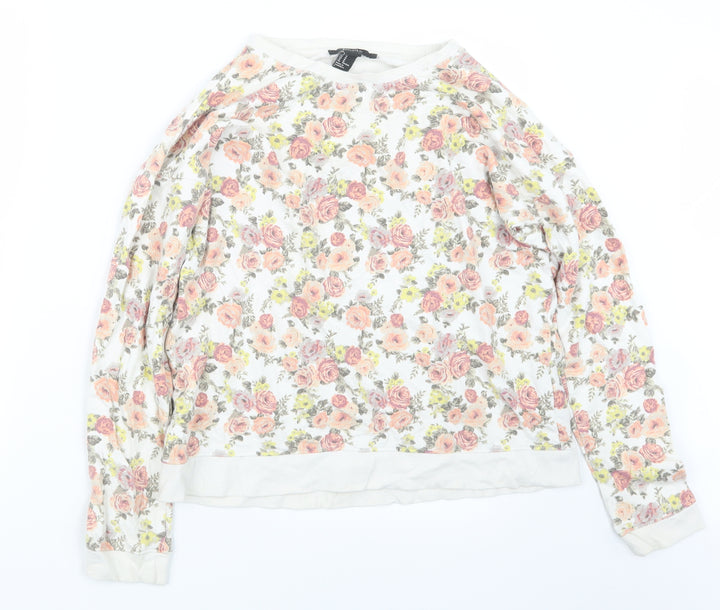 FOREVER 21 Womens White Floral Pullover Jumper Size M