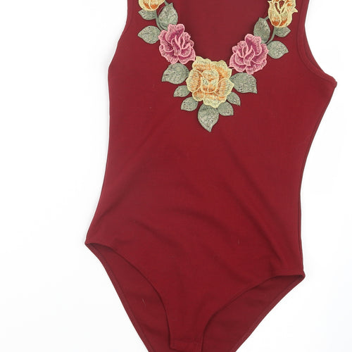 Boohoo Womens Red   Bodysuit One-Piece Size S