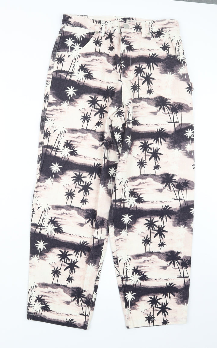 ASOS Womens Pink Geometric Denim Straight Jeans Size 10 L26 in