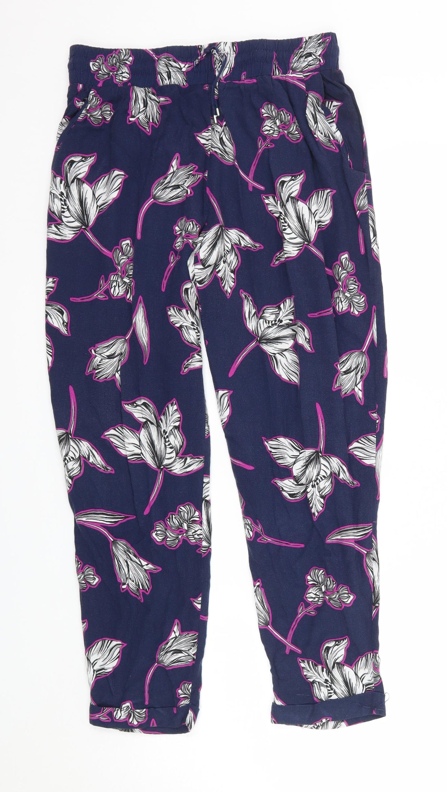 Dorothy Perkins Womens Blue Floral Jersey Jogger Trousers Size 12 L25 in