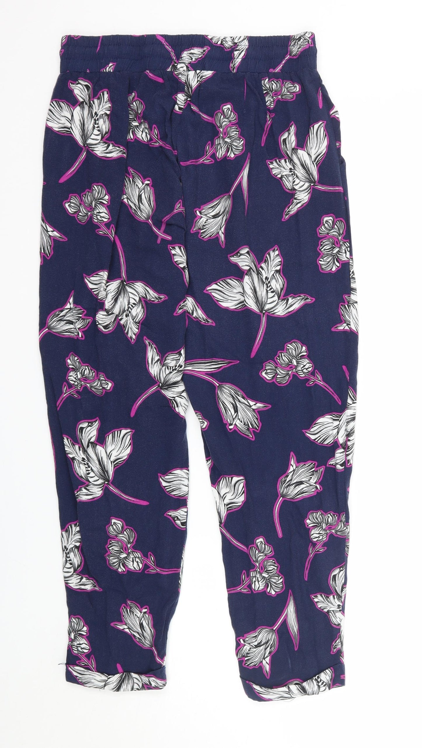 Dorothy Perkins Womens Blue Floral Jersey Jogger Trousers Size 12 L25 in