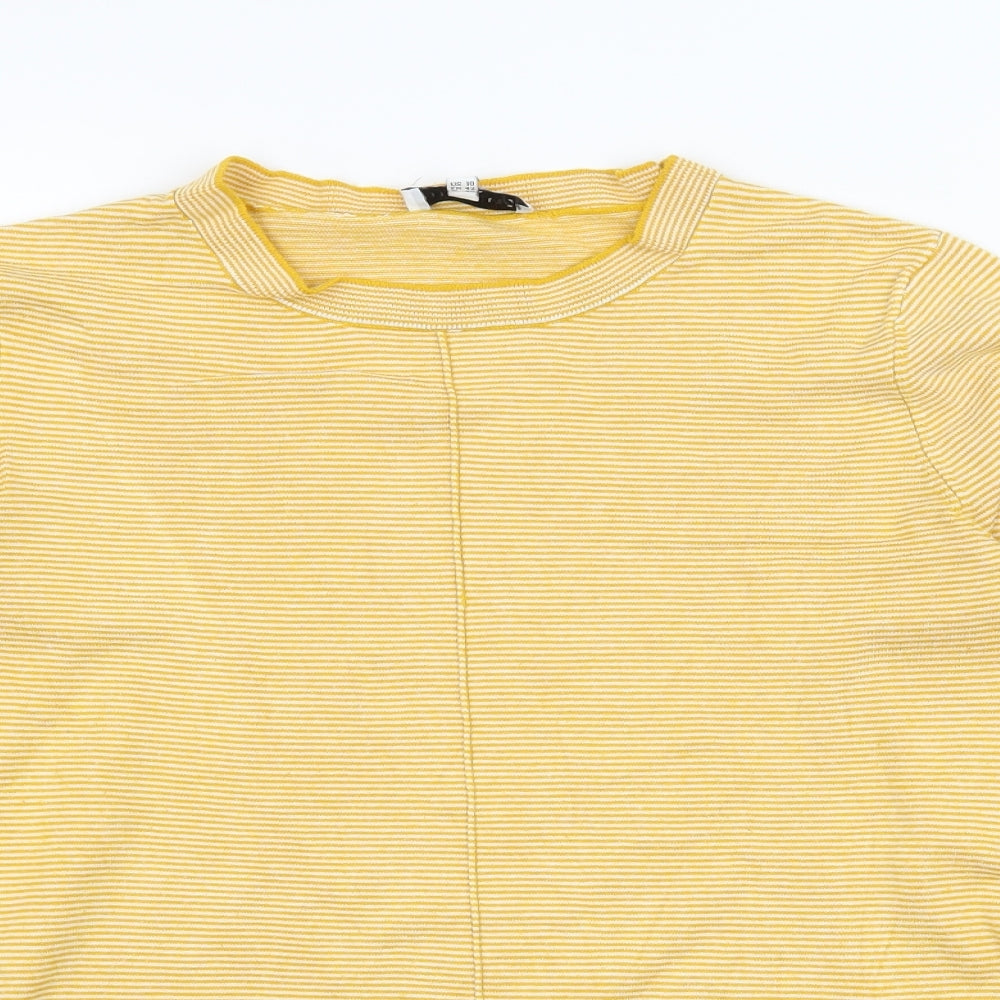 Warehouse Womens Yellow Striped Jersey Basic T-Shirt Size 14