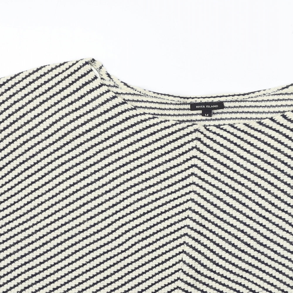 River Island Womens Blue Striped Knit Pullover Jumper Size 14