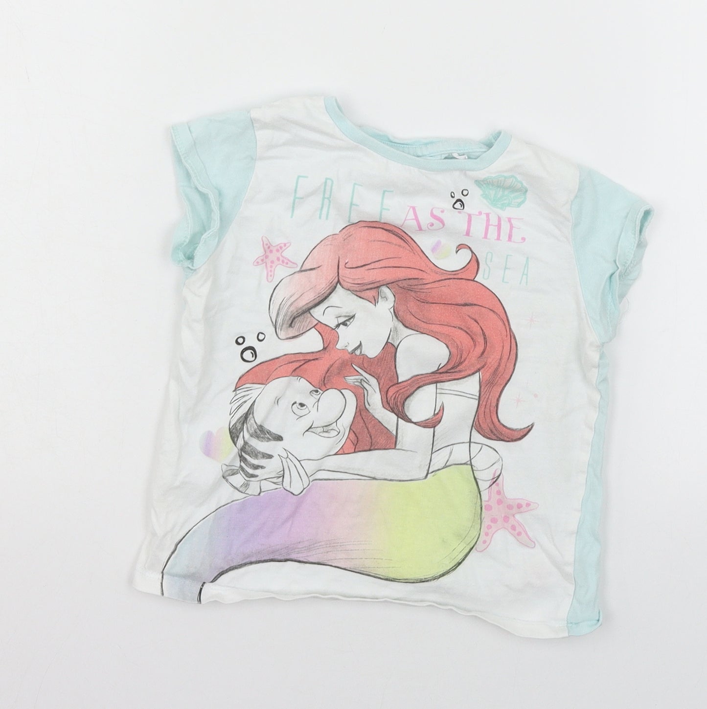 George Girls White Geometric Jersey Top Pyjama Top Size 3-4 Years  - Little Mermaid