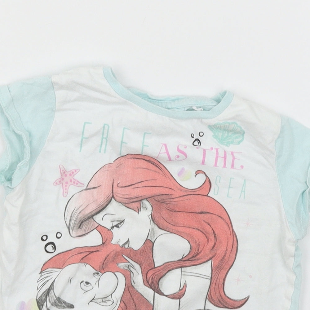 George Girls White Geometric Jersey Top Pyjama Top Size 3-4 Years  - Little Mermaid