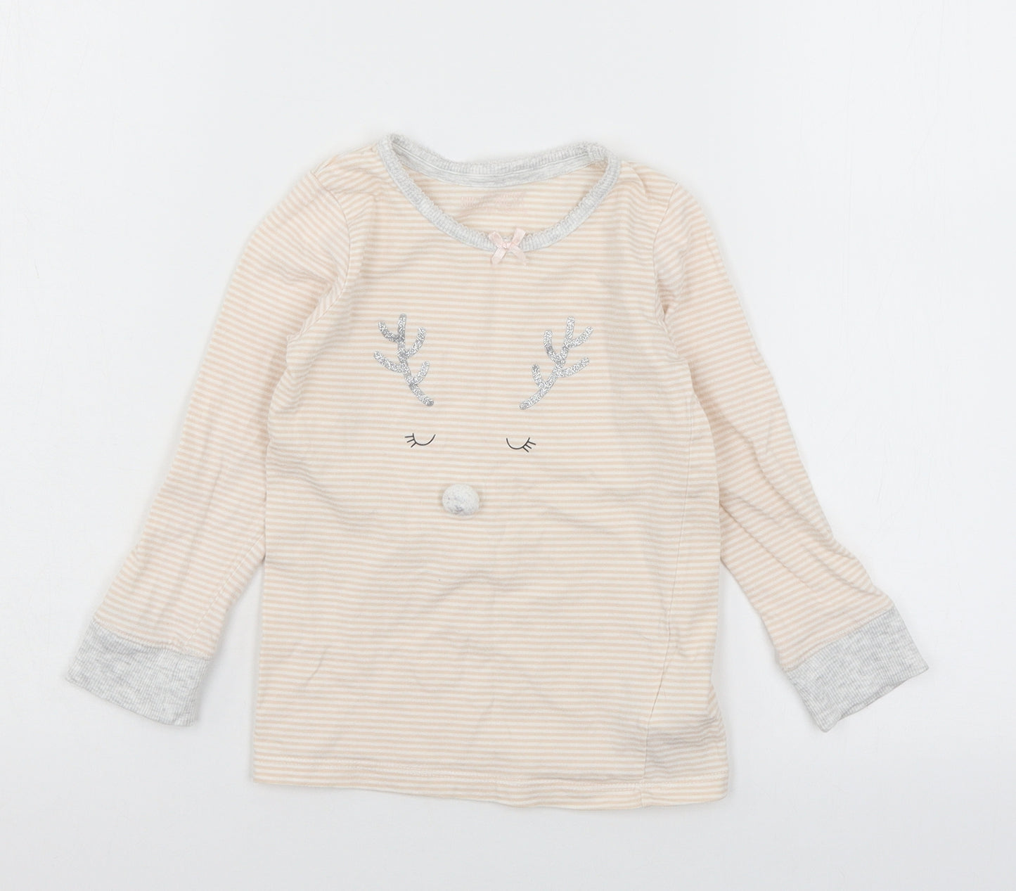 Mothercare Girls Pink Striped Jersey Top Pyjama Top Size 3-4 Years  - Reindeer