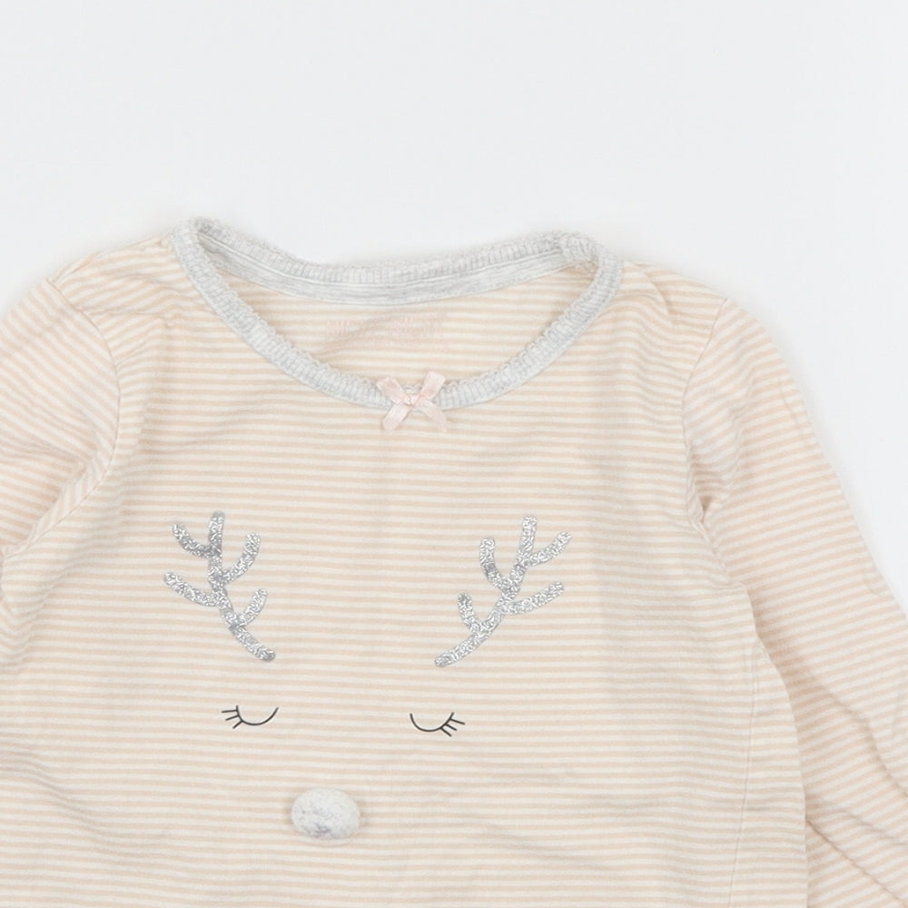 Mothercare Girls Pink Striped Jersey Top Pyjama Top Size 3-4 Years  - Reindeer