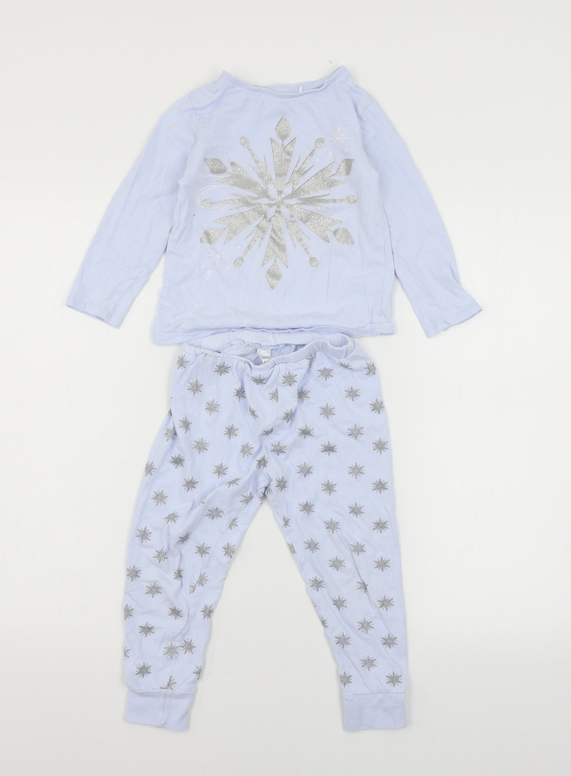 George Girls Blue Geometric Jersey Top Pyjama Top Size 3-4 Years  - snowflake