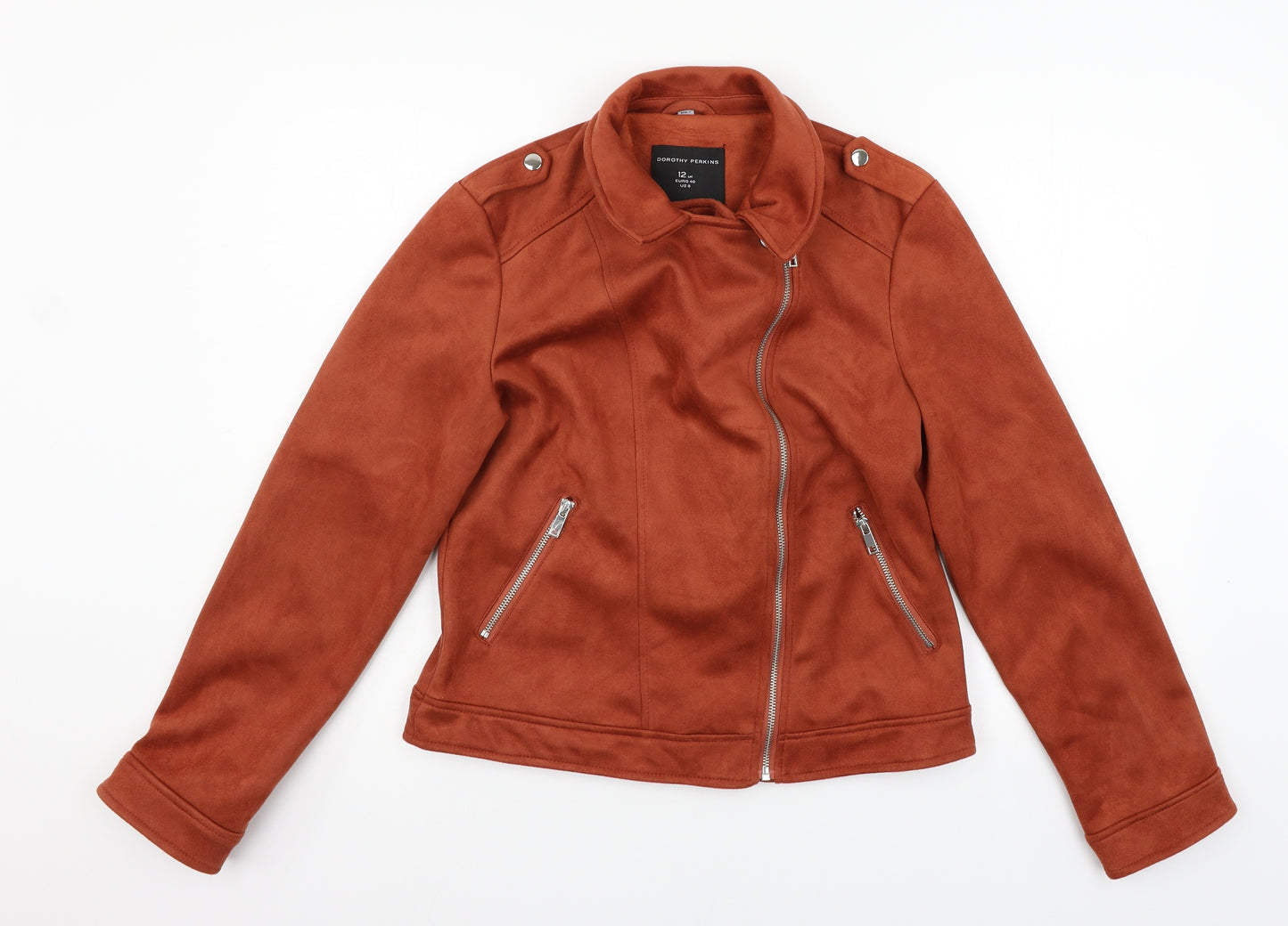 Dorothy Perkins Womens Orange  Velour Biker Jacket Size 12