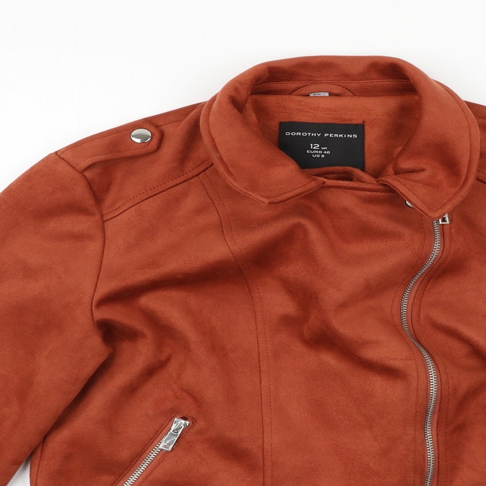 Dorothy Perkins Womens Orange  Velour Biker Jacket Size 12