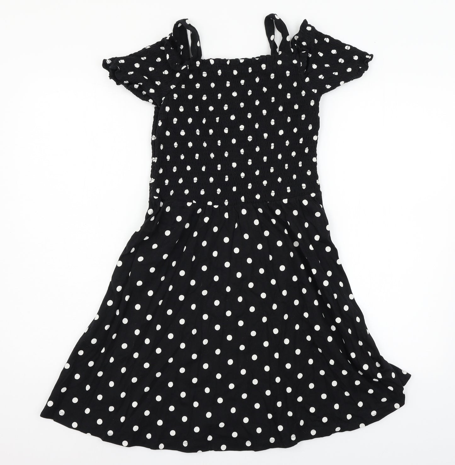 George Girls Black Polka Dot Jersey Skater Dress  Size 12-13 Years