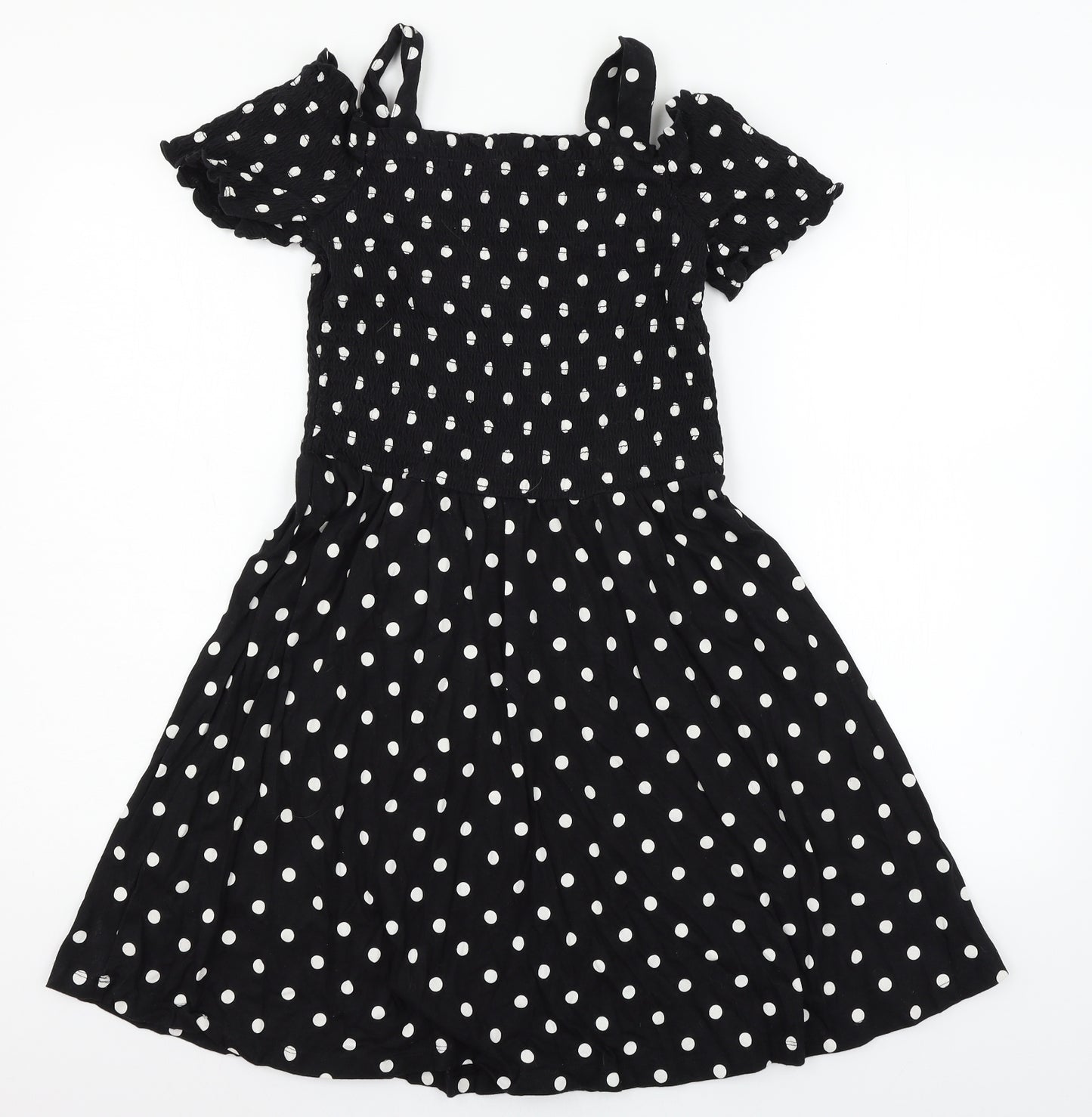 George Girls Black Polka Dot Jersey Skater Dress  Size 12-13 Years