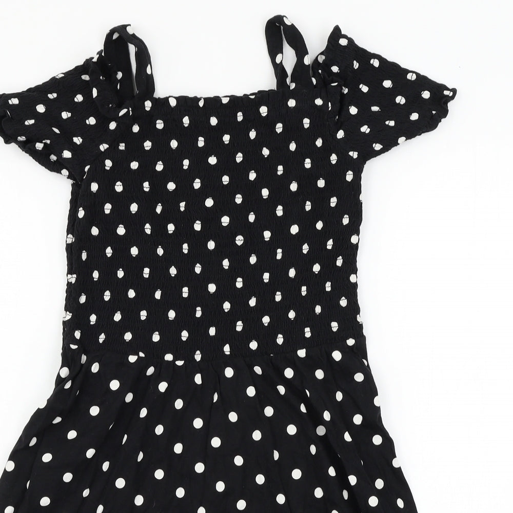 George Girls Black Polka Dot Jersey Skater Dress  Size 12-13 Years