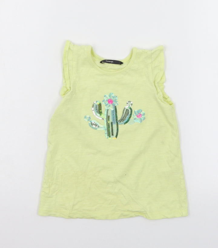 George Girls Yellow  Jersey Basic T-Shirt Size 18-24 Months  - Cacti