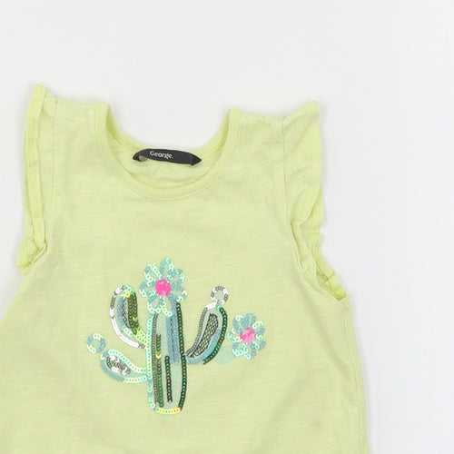 George Girls Yellow  Jersey Basic T-Shirt Size 18-24 Months  - Cacti