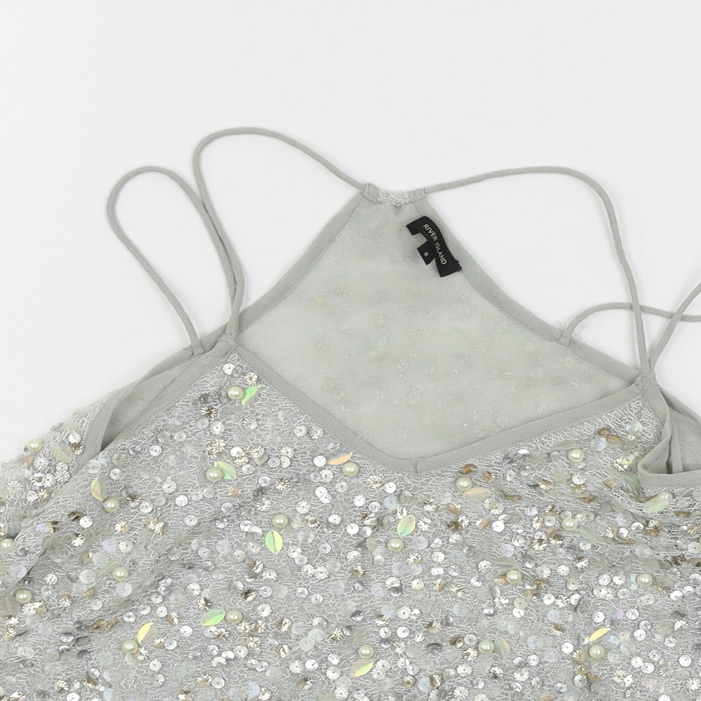River Island Womens Grey  Chiffon Camisole Tank Size 8