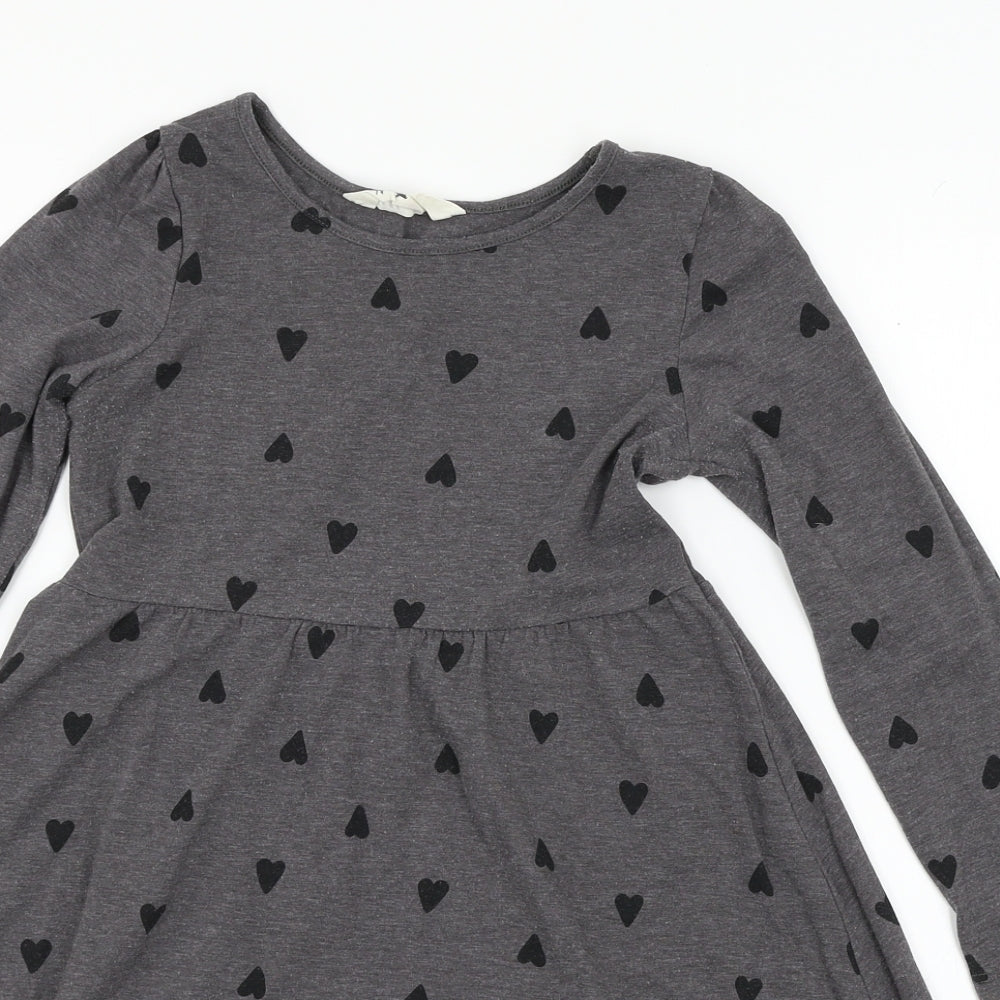 H&M Girls Grey Geometric Jersey Skater Dress  Size 7-8 Years