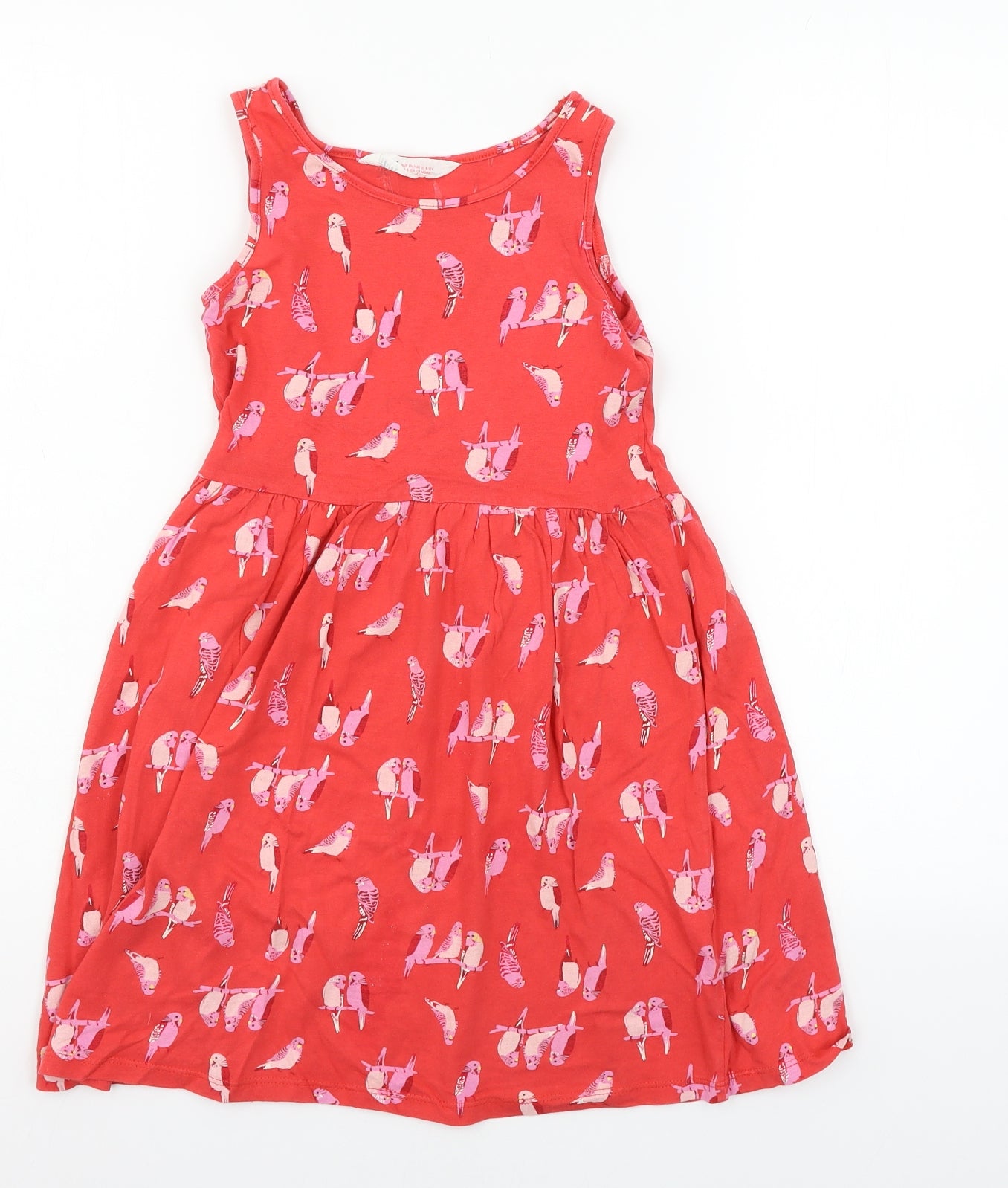 H&M Girls Red Geometric Jersey Skater Dress  Size 9-10 Years  - Bird Print