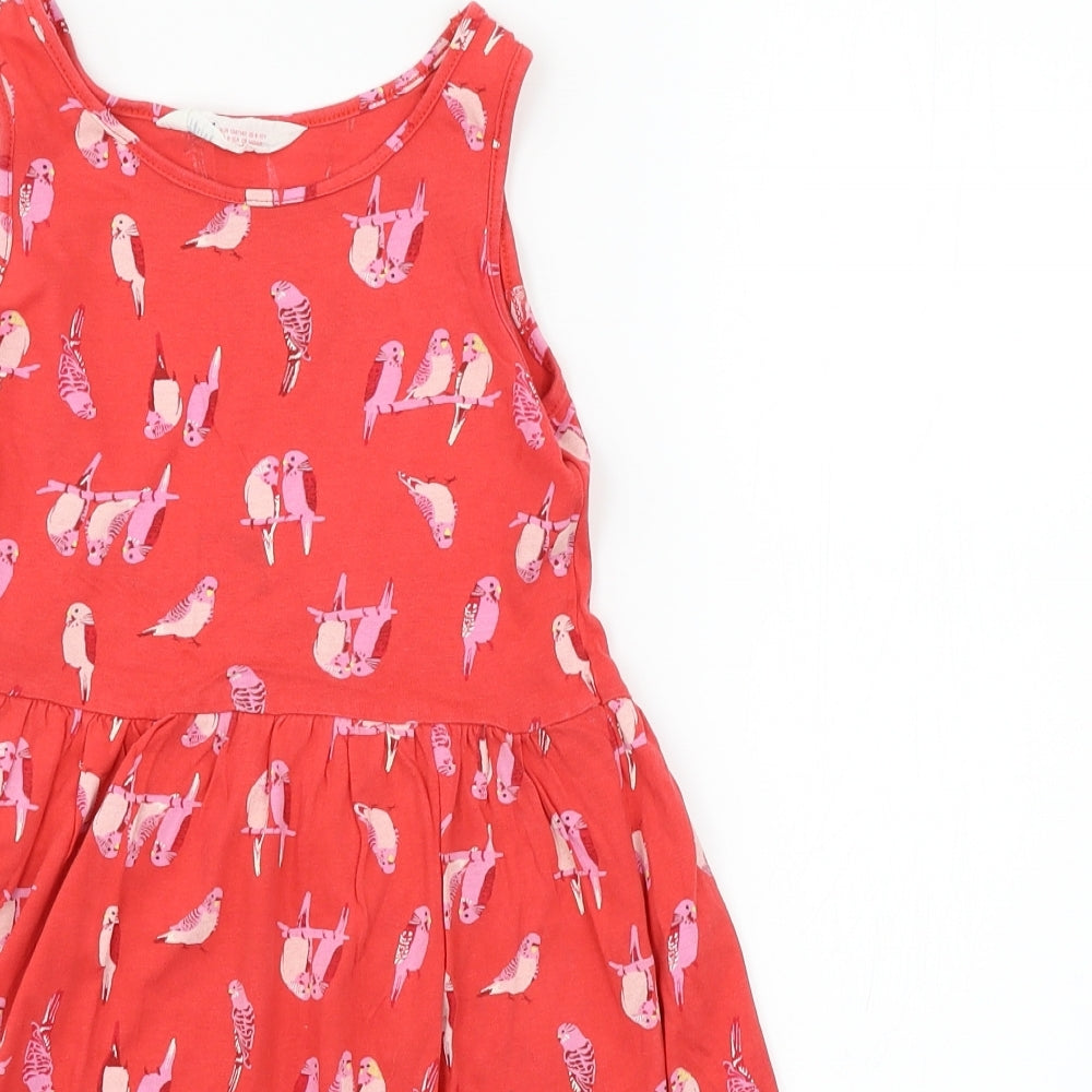 H&M Girls Red Geometric Jersey Skater Dress  Size 9-10 Years  - Bird Print