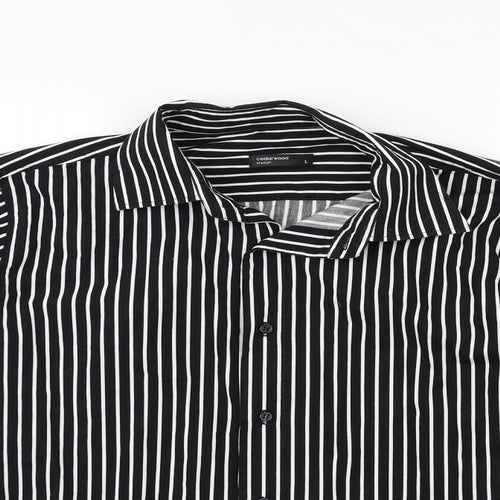 Cedar Wood State Mens Black Striped   Button-Up Size L