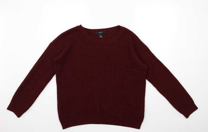 FOREVER 21 Womens Red Knit Pullover Jumper Size L