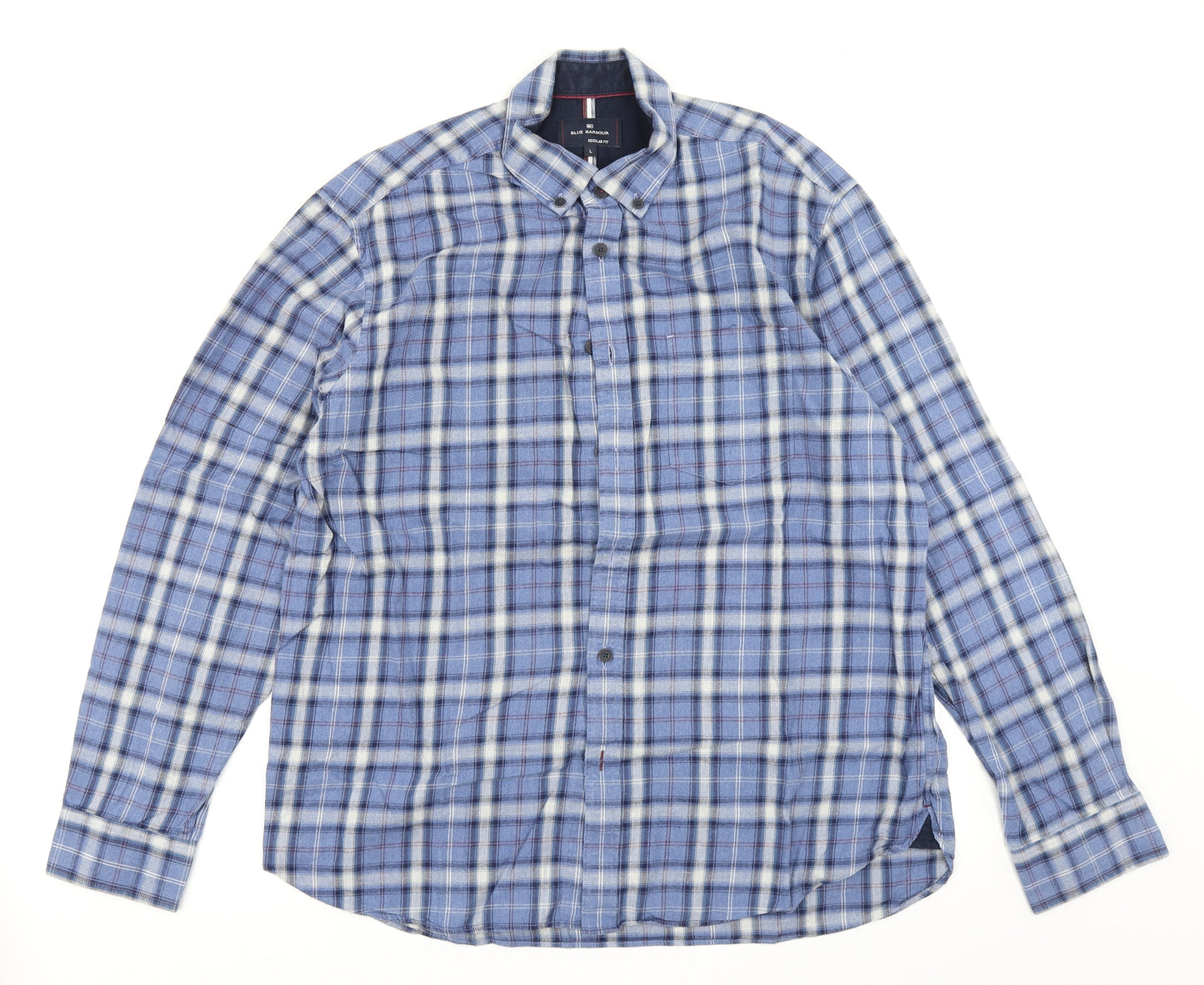 Blue Harbour Mens Blue Plaid   Button-Up Size L