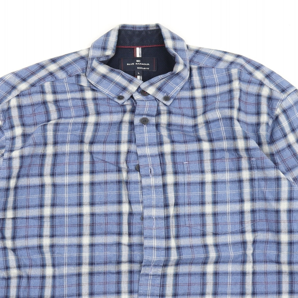 Blue Harbour Mens Blue Plaid   Button-Up Size L