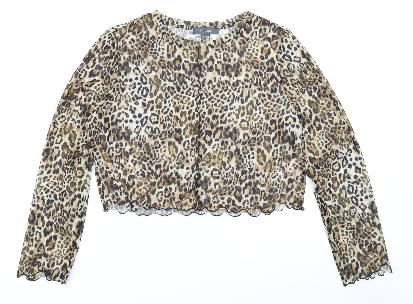 Primark Womens Brown Animal Print  Cropped T-Shirt Size XL  - Lettuce Edging