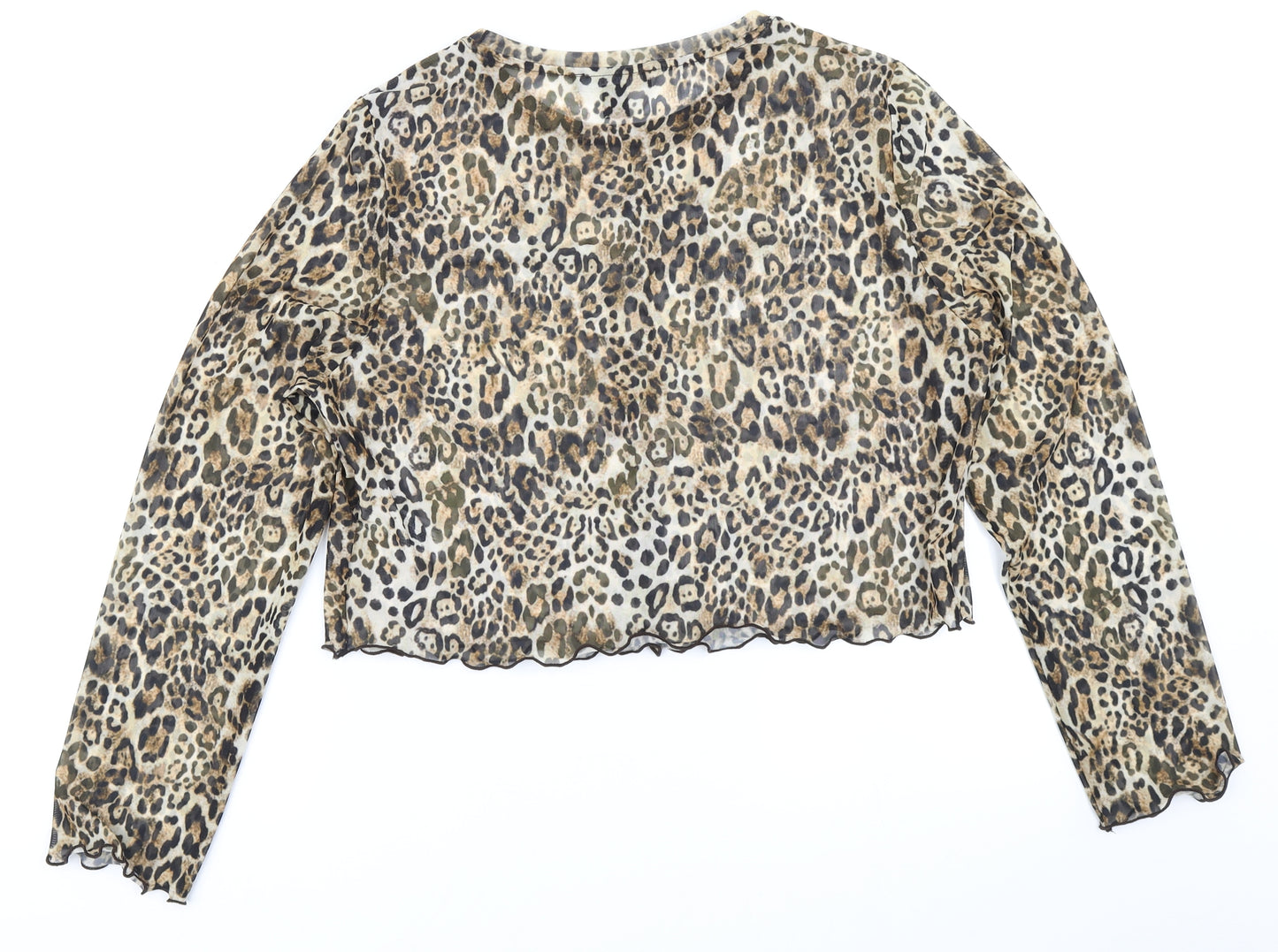 Primark Womens Brown Animal Print  Cropped T-Shirt Size XL  - Lettuce Edging