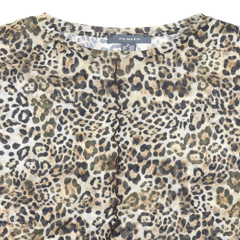 Primark Womens Brown Animal Print  Cropped T-Shirt Size XL  - Lettuce Edging