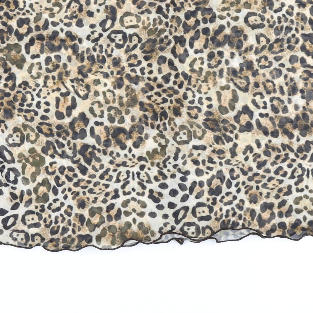 Primark Womens Brown Animal Print  Cropped T-Shirt Size XL  - Lettuce Edging